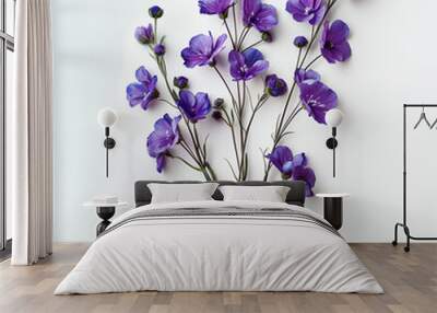  purple wildflowers on a white background Wall mural