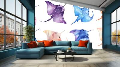 fishes in the sea on white, watercolor style Wall mural