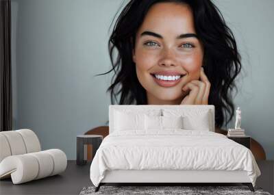 portrait of an attractive woman with clear, flawless skin set against a white background.	
 Wall mural