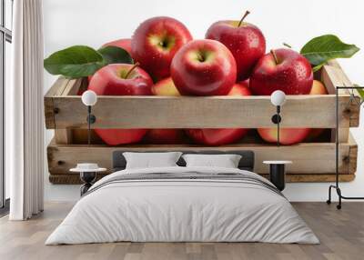 Red apples in wooden crate isolated Wall mural