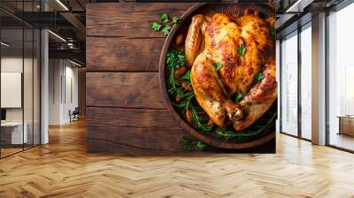 Roasted chicken with table. Traditional Christmas and Thanksgiving roasted whole chicken	 Wall mural