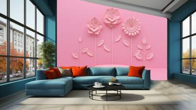 abstract pink flower and geometric shape background, modern minimalist mockup for podium display or showcase. Wall mural