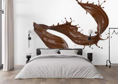 Chocolate splash isolated on white background, liquid or paint pouring. Wall mural