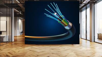 Fiber Optic future Cable technology on dark Background. Wall mural