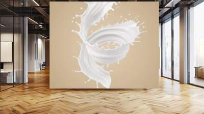 milk or white liquid splash isolated on brown background, 3d rendering. Wall mural