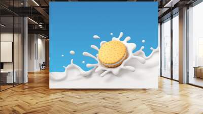 sandwich cookies with milk splash background, 3d illustration for biscuit package design. Wall mural