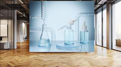 serum bottle with doppler with glass flask and cylinder equipment in medical science lab background, 3d rendering Wall mural