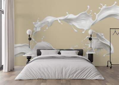 Set of Milk splash and pouring, yogurt or cream include Clipping path, 3d illustration. Wall mural