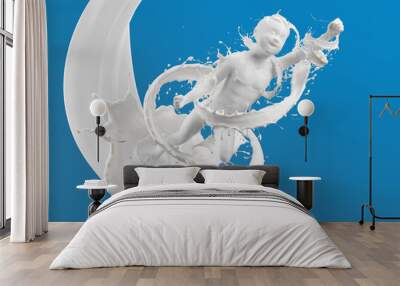 Splash of milk in form of Boy's body. Splash of milk with clipping path. Wall mural