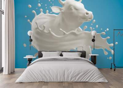 Splash of milk in form of Cow Shape, with clipping path. 3D illustration. Wall mural