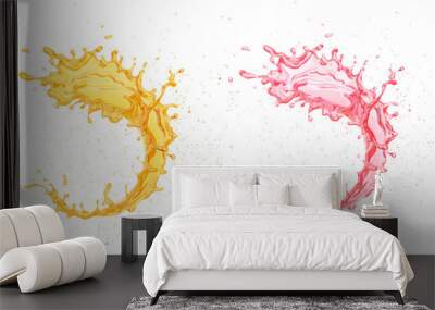 Splash of orange and strawberry fruit juice, 3d illustration. Wall mural