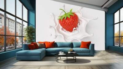 Strawberry falling into splashing milk or Yogurt Splash, icon design element with Clipping path, 3d illustration. Wall mural