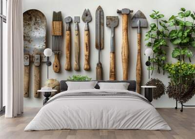 A collection of old gardening tools and plants Wall mural