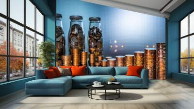 Coins stack growing for finance and business concept, saving money concept. Wall mural