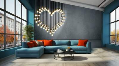 light bulbs heart, loft style, Valentine and love concept. Wall mural