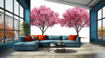 Two pink trees are standing next to each other on a white background Wall mural