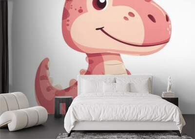 Adorable Pink Baby T-Rex Illustration with Friendly Expression on Clean White Background Wall mural