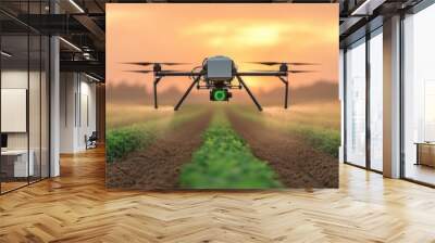 Agriculture drone spraying crops with precision and digital overlays for enhanced efficiency and innovation Wall mural