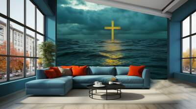 golden cross abstract background ,AI Wall mural