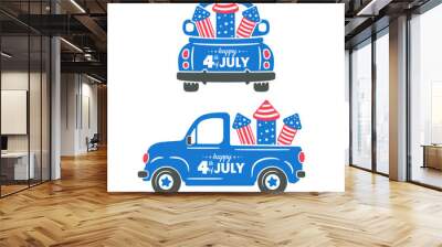 4th of july. A truck carrying rockets to shoot American flag fireworks on Independence Day. Wall mural