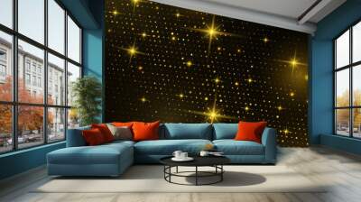 Abstract Gold square Halftone with glittering light on a modern black background Wall mural