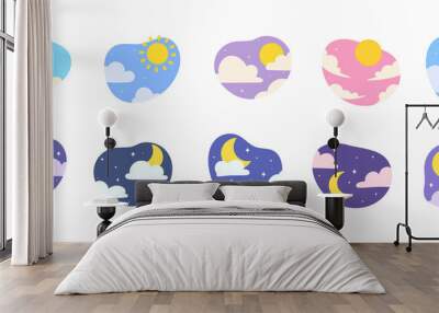 day night icon vector. cloudy sunlight during the day and the moonlight in the starry sky Wall mural