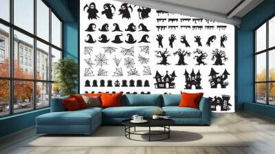 Halloween silhouette elements. scary ghost spirit vector for halloween card decoration Wall mural