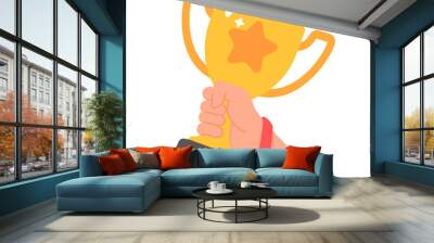 Hands raise the trophy. Winning the number one sports game competition Wall mural