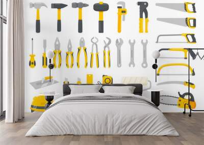 Mechanic tool set vector. Construction tools for home repairs isolated on a white background Wall mural