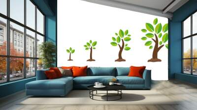 Plant growth vector Seedlings sprouting from seeds turn into large trees. Isolate on white background. Wall mural