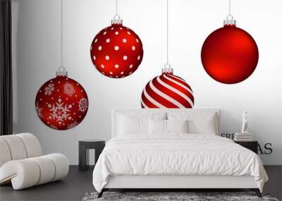 Red Christmas Ball on the White Blackground Wall mural