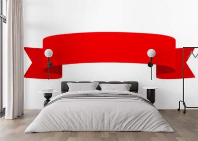 Vector red ribbon banner set. Flat red ribbon for discount label in product sales. Wall mural