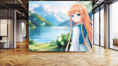 anime cute girl face, manga style Wall mural