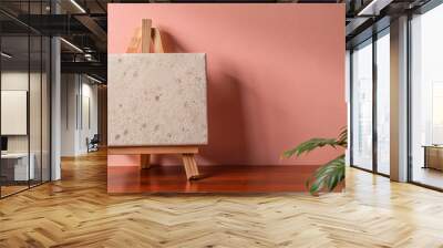 Wood easels or painting art boards with white canvas of different sizes. Artwork blank poster mockups Wall mural