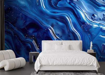 Abstract blue and white marble design with intricate swirling patterns and fluid textures Wall mural