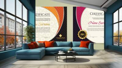 Set modern certificate template with realistic texture diamond shaped on the ornament and modern pattern background Wall mural