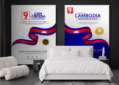 Set poster design Cambodia independence day background template Wall mural