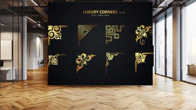 Vintage art deco luxury corner set. Vector golden geometric template for borders and frames Wall mural