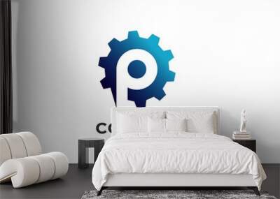 Creative Modern Letter P Gear Logo Design Template Wall mural