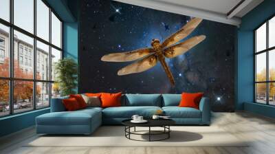 a dragonfly is flying in the night sky with the stars in the background Wall mural