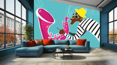 illustration of a Jazz poster with saxophonist Wall mural