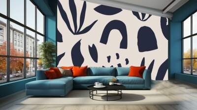 abstract contemporary seamless pattern with hand drawn shapes, spots, dots and lines with textures.  Wall mural