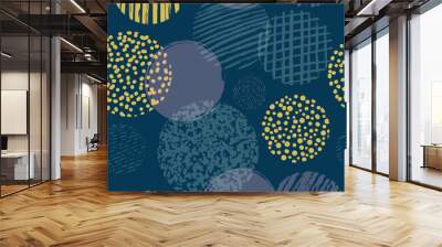 Abstract hand drawn geometric shapes with textured circles seamless pattern. Modern abstract design Wall mural