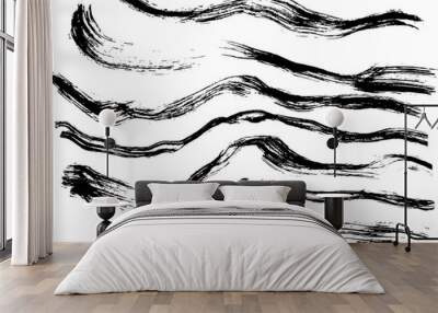 Black ink vector brush strokes. Vector illustration. Grunge freehand wave texture. Wall mural