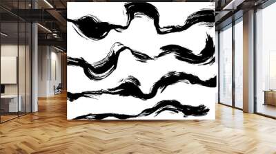 Black ink vector brush strokes. Vector illustration. Grunge freehand wave texture. Wall mural