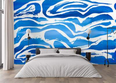 Brush painted wave seamless pattern. Blue stripes grunge background. Wall mural