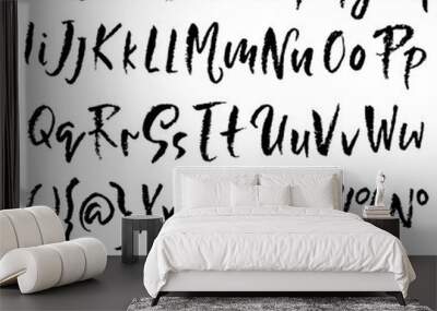 Hand drawn font made by dry brush strokes. Grunge style alphabet. Handwritten font. Vector illustration. Wall mural