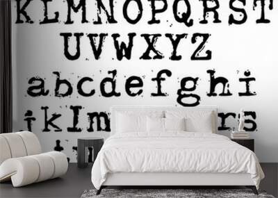 Vector old typewriter font. Vintage grunge letters. Old destroyed printed letters. Wall mural