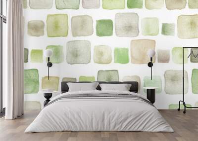 Seamless watercolor squares pattern in earthy greens and browns.  Wall mural