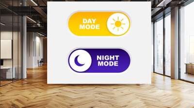 Day and night mode switch. On and Off toggle switch. Light and dark mode buttons for web design, mobile app, mobile UI. Vector illustration. Wall mural